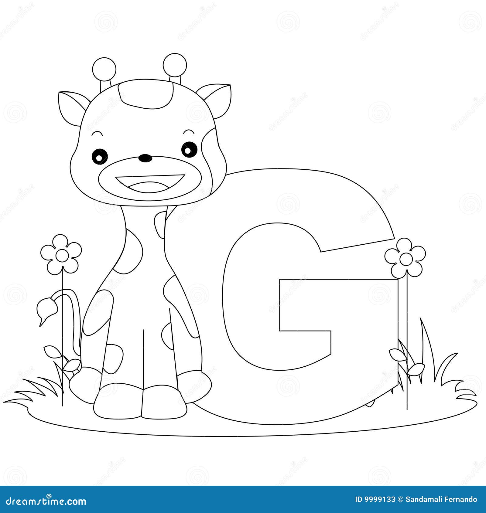 Animal alphabet g coloring page stock vector