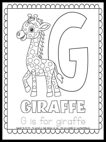 Letter g is for giraffe free printable coloring page â the art kit