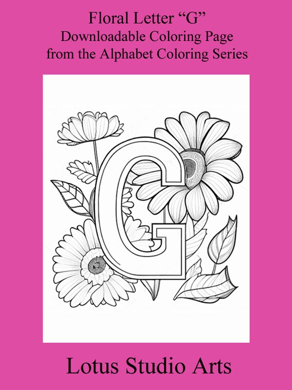 Floral letter g coloring page style downloadable printable alphabet coloring page for adults and teens great for craft projects