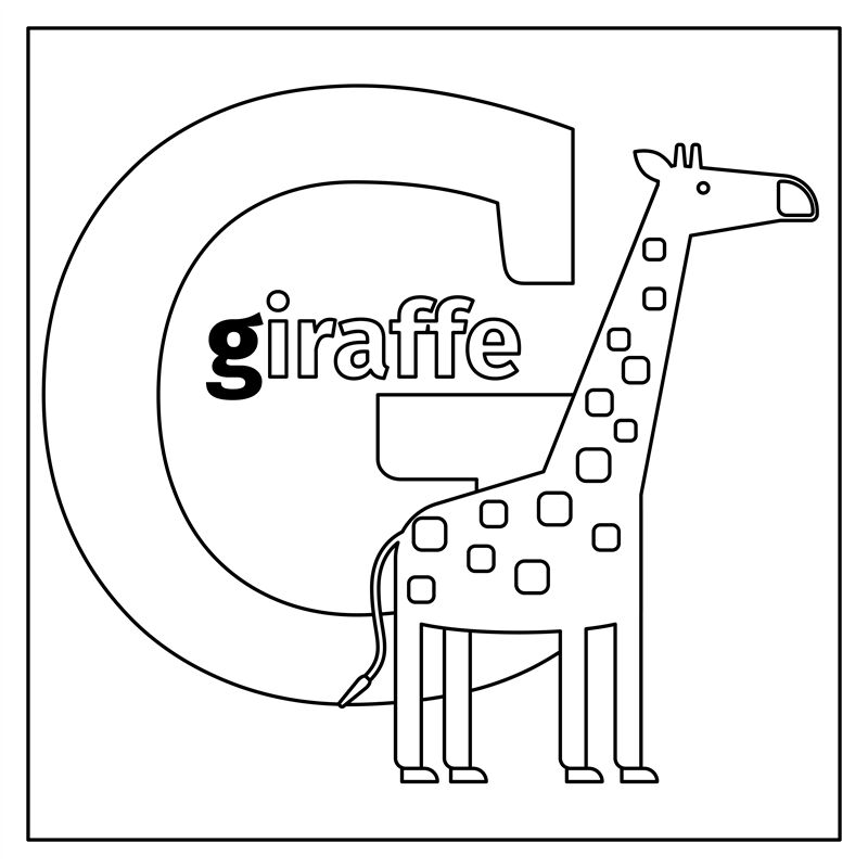 Giraffe letter g coloring page by smartstartstocker