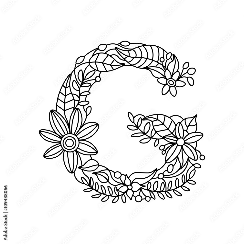 Letter g coloring book for adults vector vector