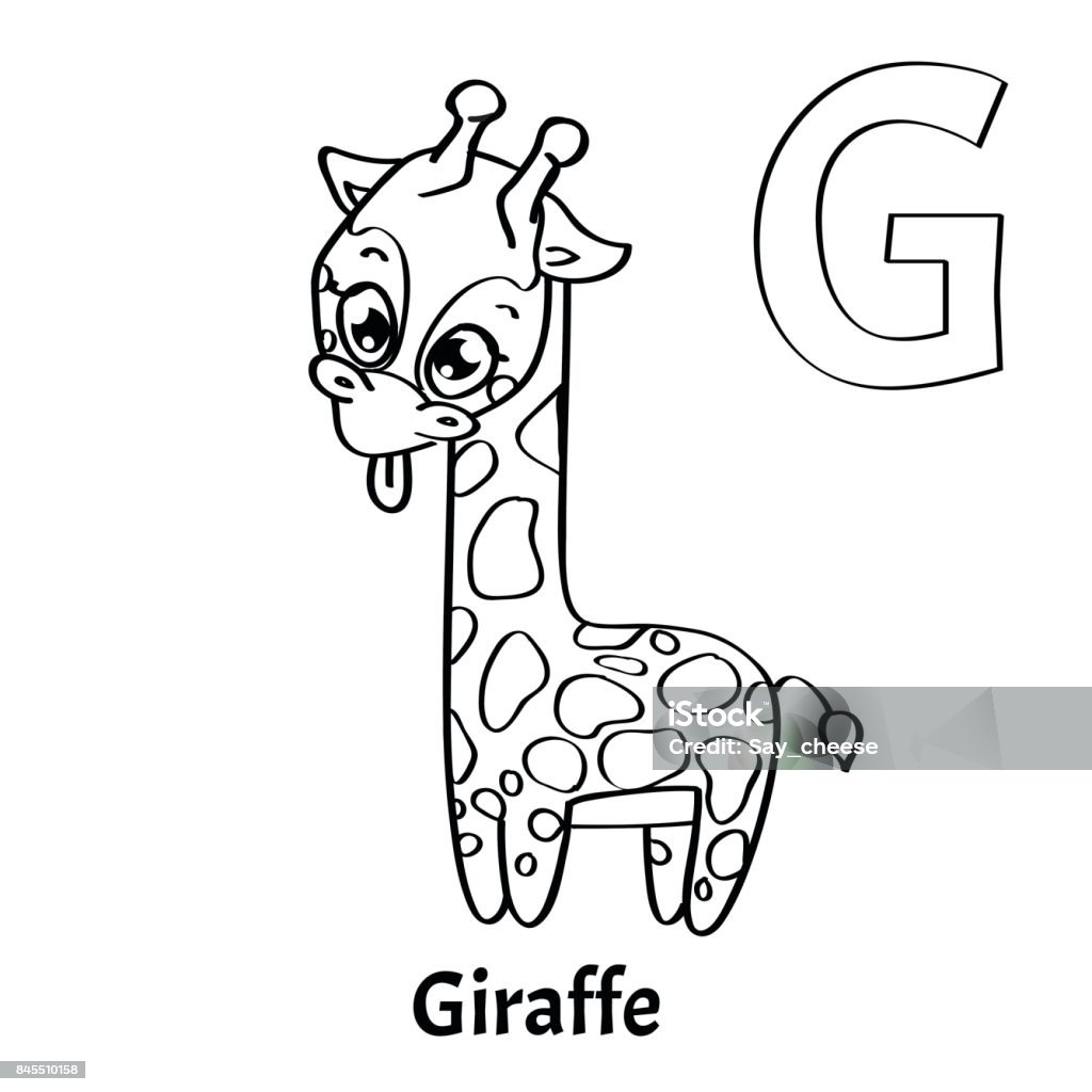 Vector alphabet letter g coloring page giraffe stock illustration