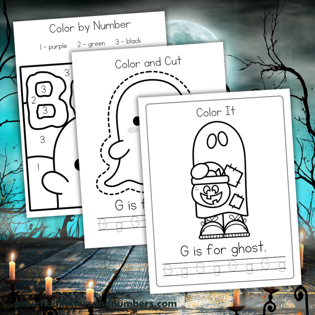 Free g is for ghost preschool printables for halloween fun