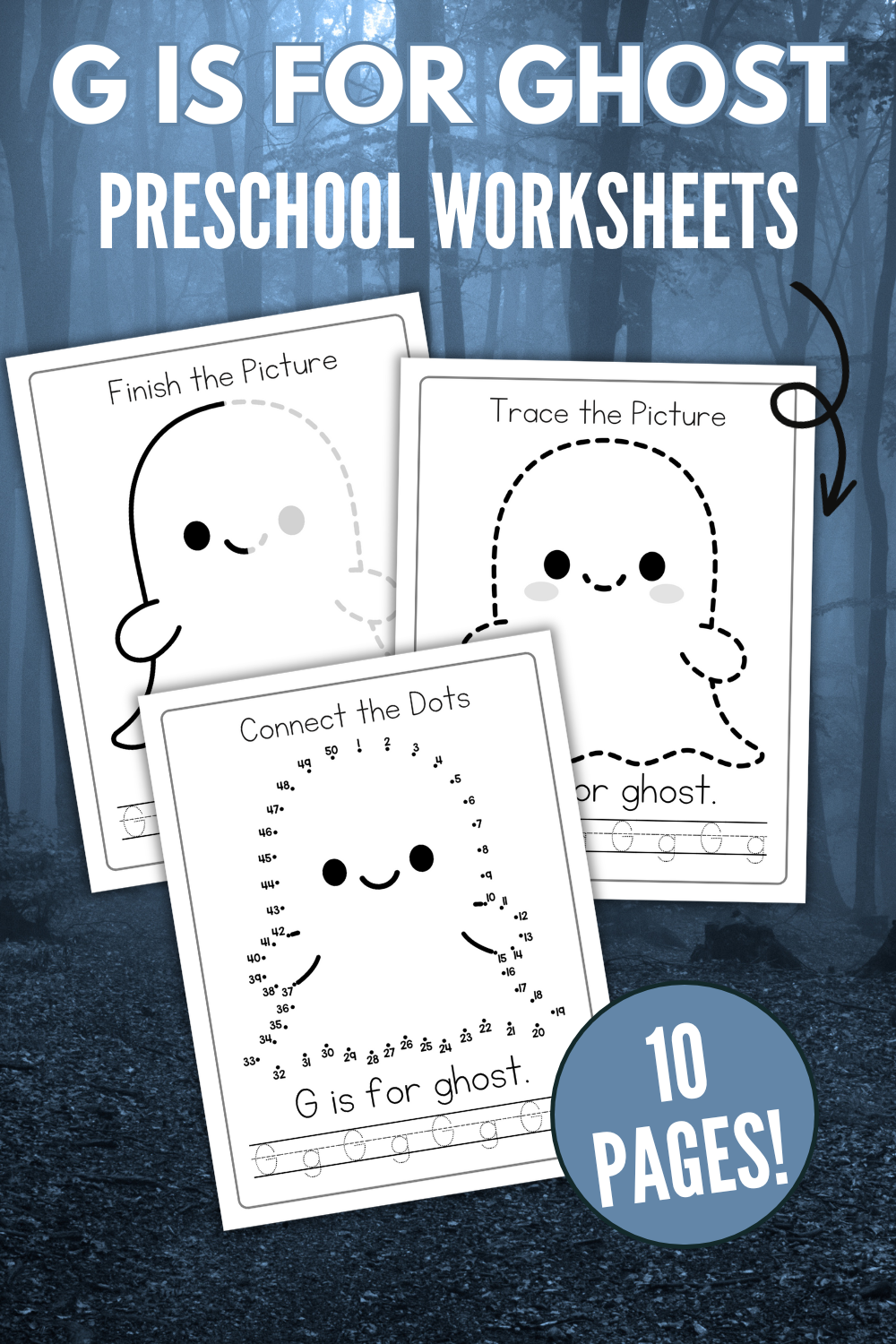 Free g is for ghost preschool printables for halloween fun