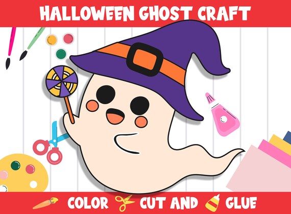 Cute halloween ghost craft activity color cut and glue for prek to nd grade pdf file instant download