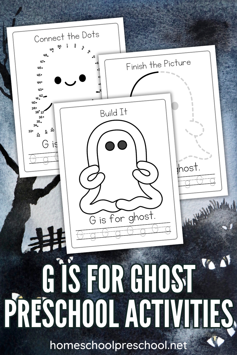 Free g is for ghost preschool printables for halloween fun