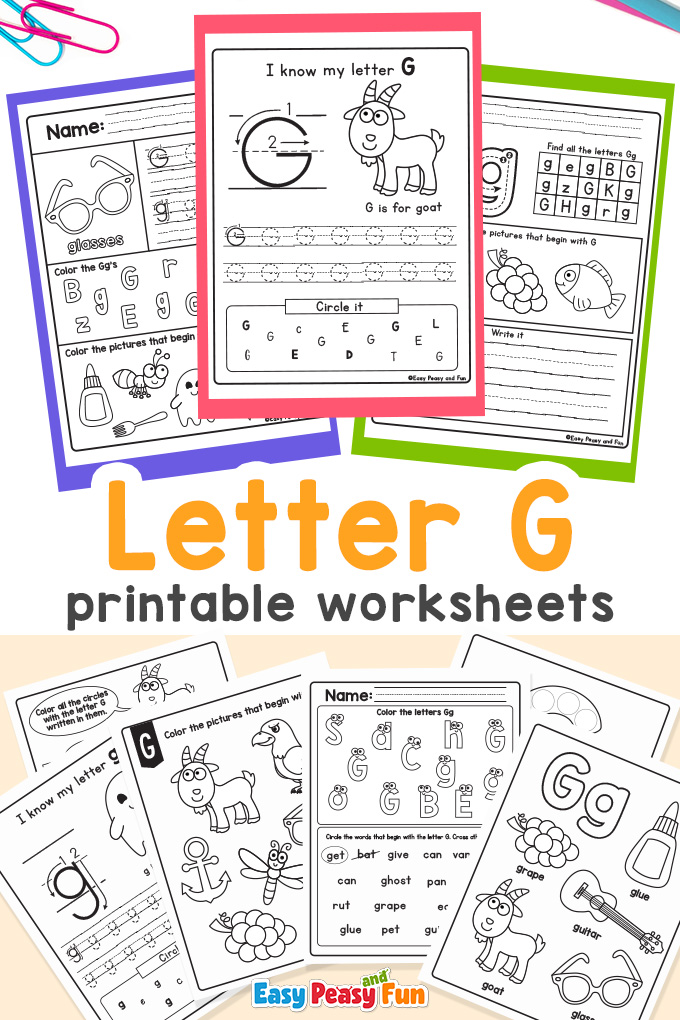 Letter g worksheets for preschool and kindergarten