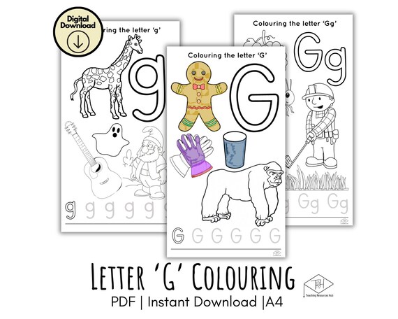 Phonics alphabet letter g colouring printable coloring pages a toddler kindergarten homeschool digital download uppercase lowercase