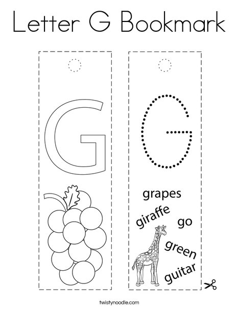 Letter g bookmark coloring page