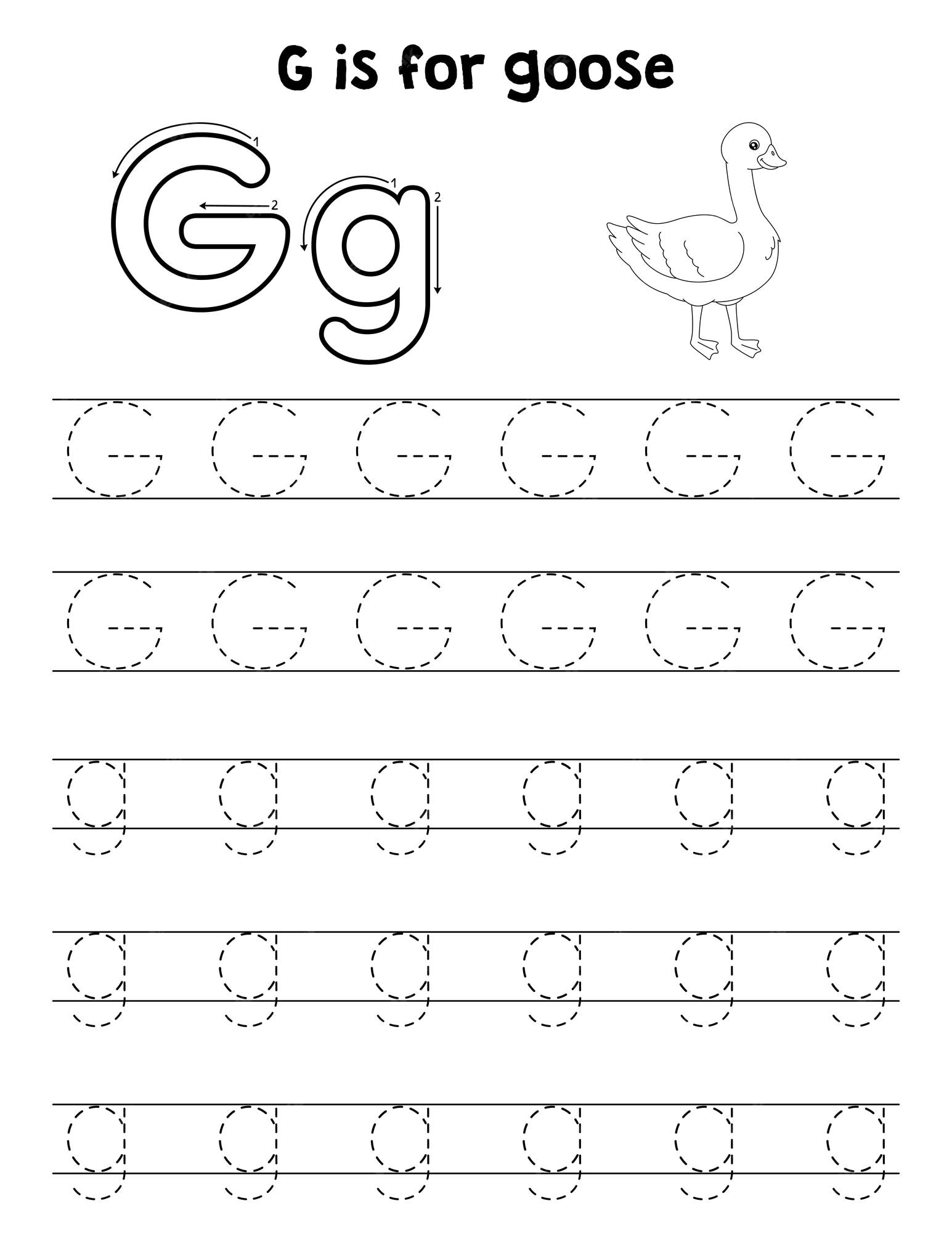 Premium vector goose animal tracing letter abc coloring page g