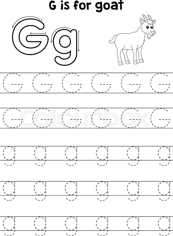 Goat animal tracing letter abc coloring page g stock vector