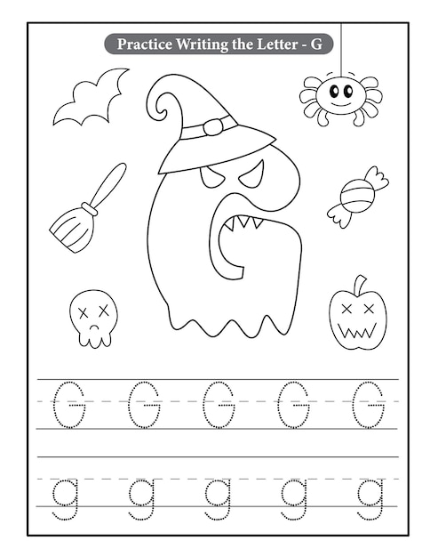 Premium vector halloween alphabet coloring pages with baby ghost