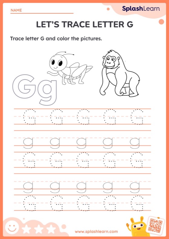 Letter g tracing worksheets for kids online