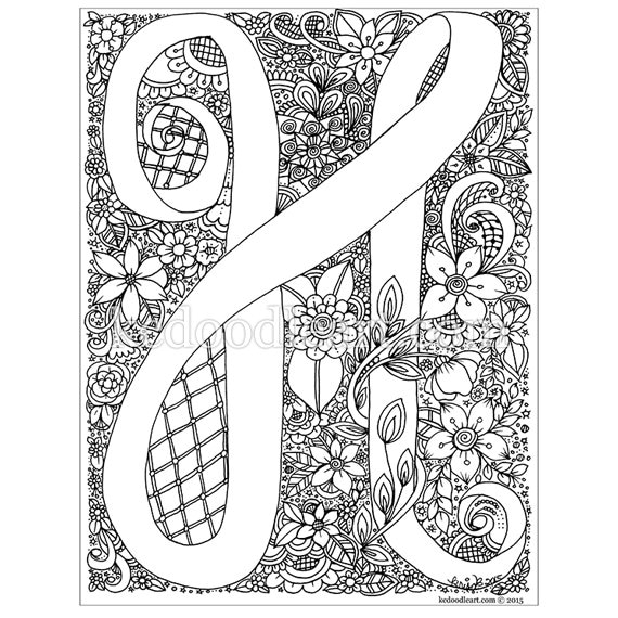 Instant digital download letter h adult coloring page