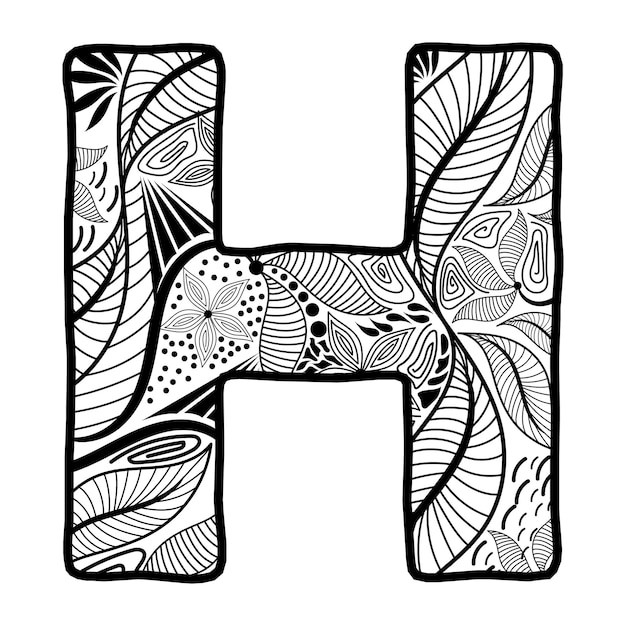 Premium vector hand drawn capital letter h in black coloring sheet for adults