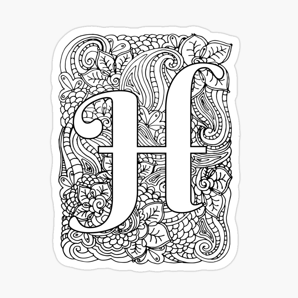 Adult coloring page monogram letter h poster for sale by mamasweetea