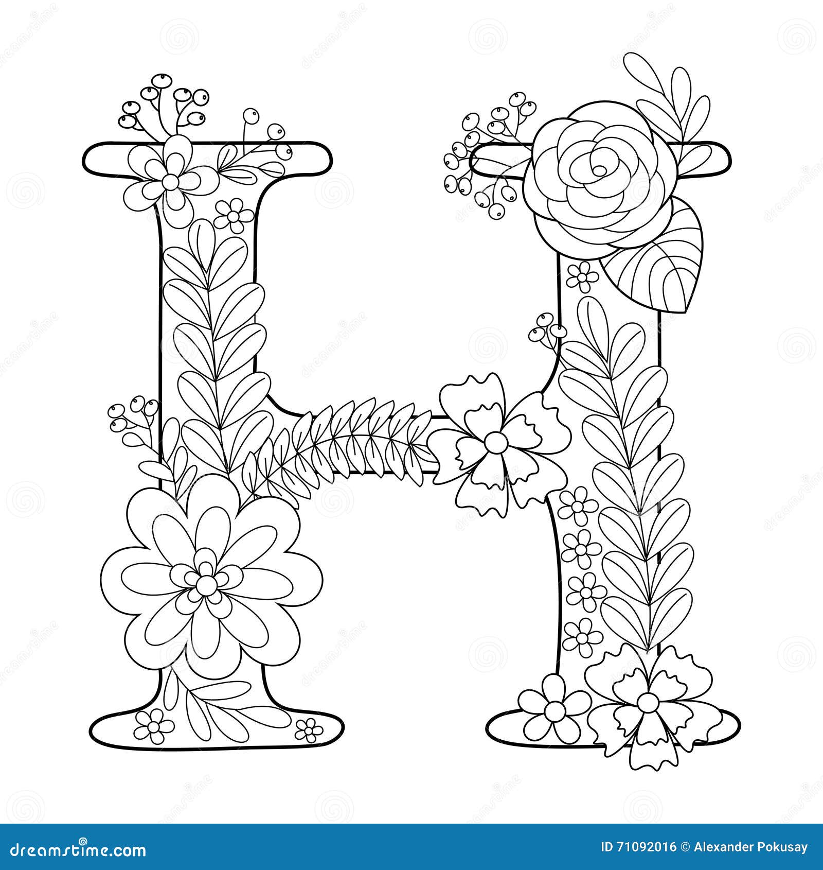 Letter h coloring book for adults vector stock vector