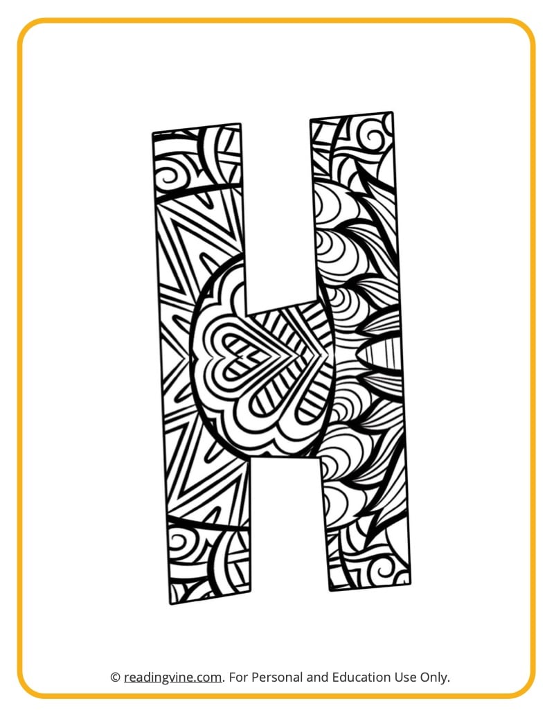 Letter h coloring pages