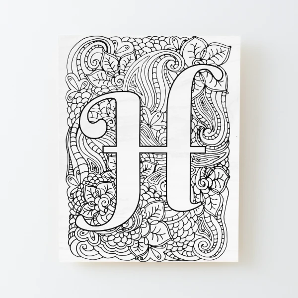 Adult coloring page monogram letter h mounted print for sale by mamasweetea