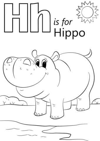 Letter h is for hippopotamus coloring page free printable coloring pages