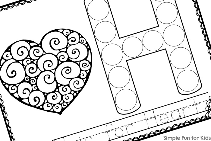 H is for heart dot marker coloring pages