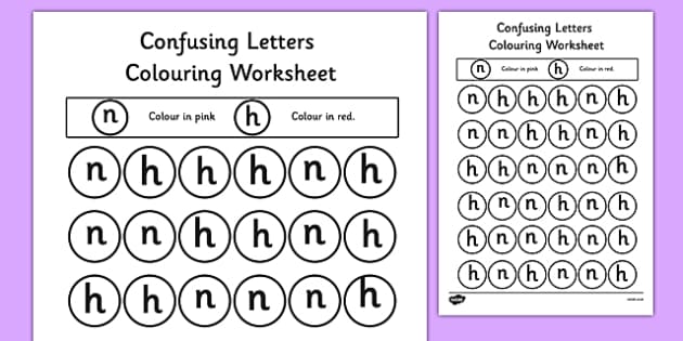 Confusing letters coloring worksheets h and n teacher