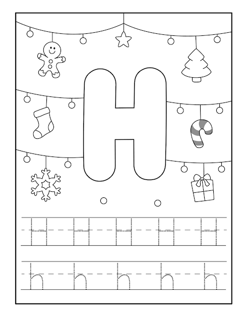 Premium vector christmas alphabet coloring page for kids