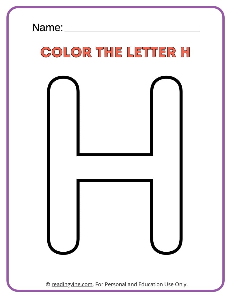 Letter h coloring activity
