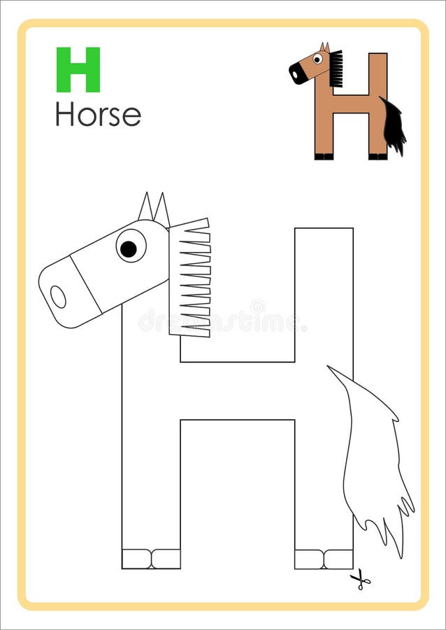 Alphabet picture letter h colouring page horse craft stock illustration