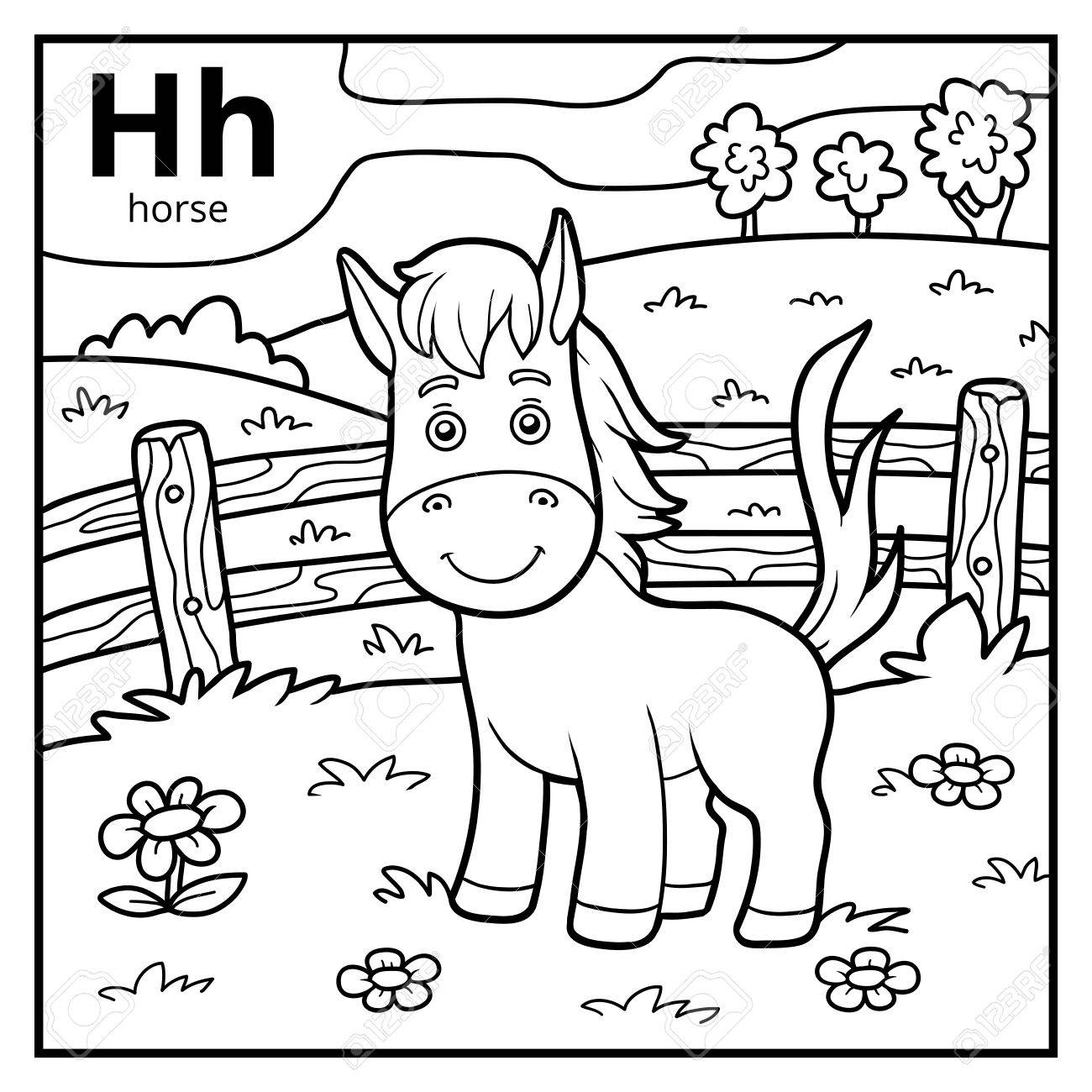 Coloring book for children colorless alphabet letter h horse royalty free svg cliparts vectors and stock illustration image