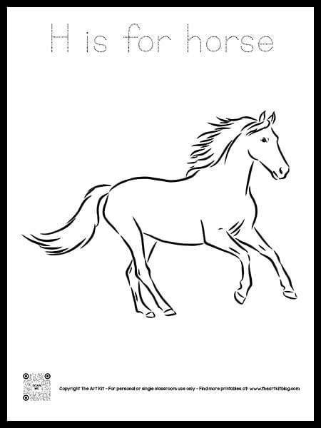 Letter h is for horse coloring page free printable dotted font â the art kit