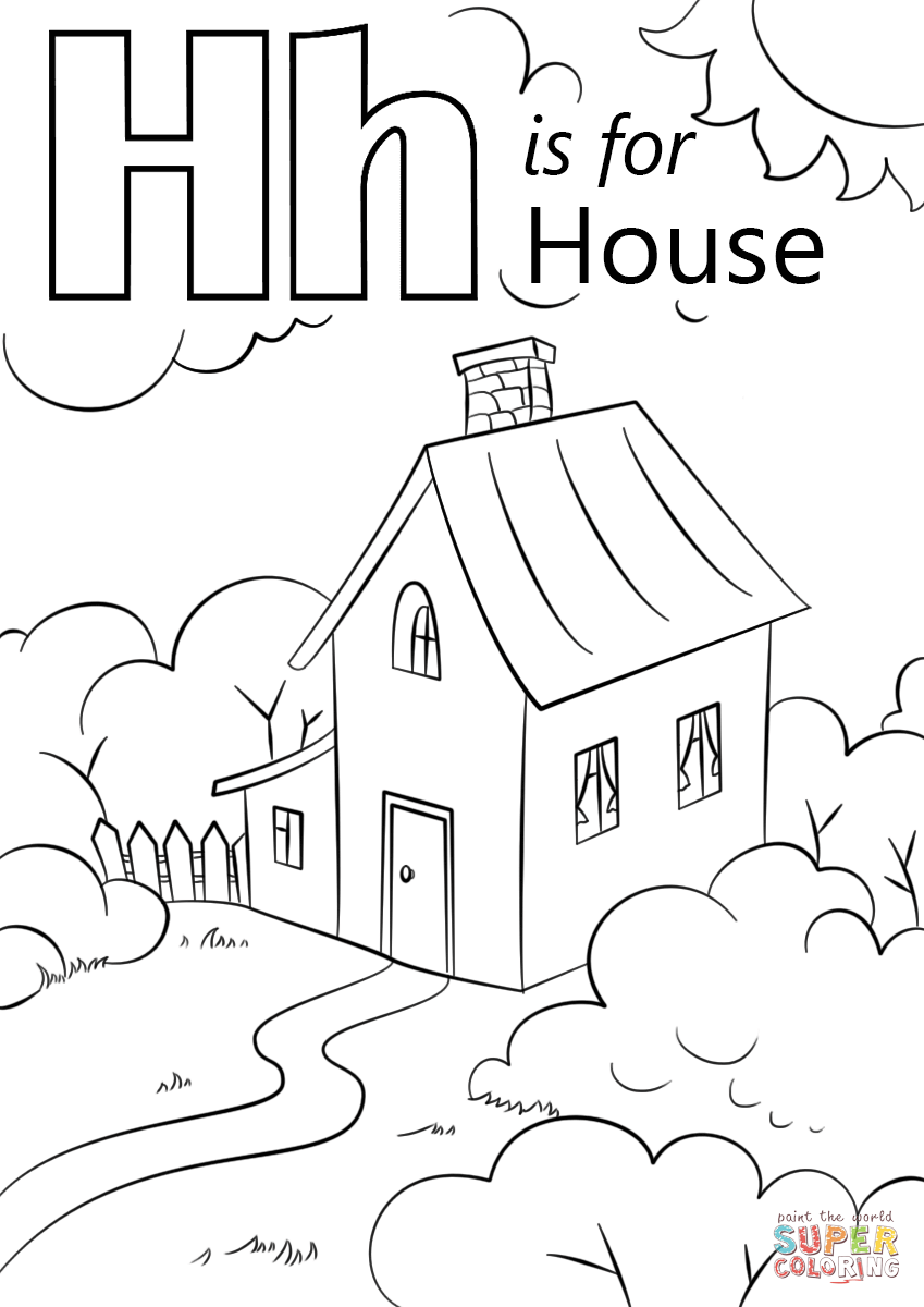 Letter h is for house coloring page free printable coloring pages