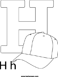 Alphabet coloring pages free printable letter h picture with baseball hat