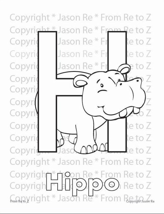 H is for hippo abcs coloring page alphabet printable digital download letter h classrooms and children of all ages instant download