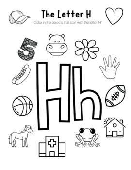 Letter h coloring worksheet by high street scholar boutique tpt