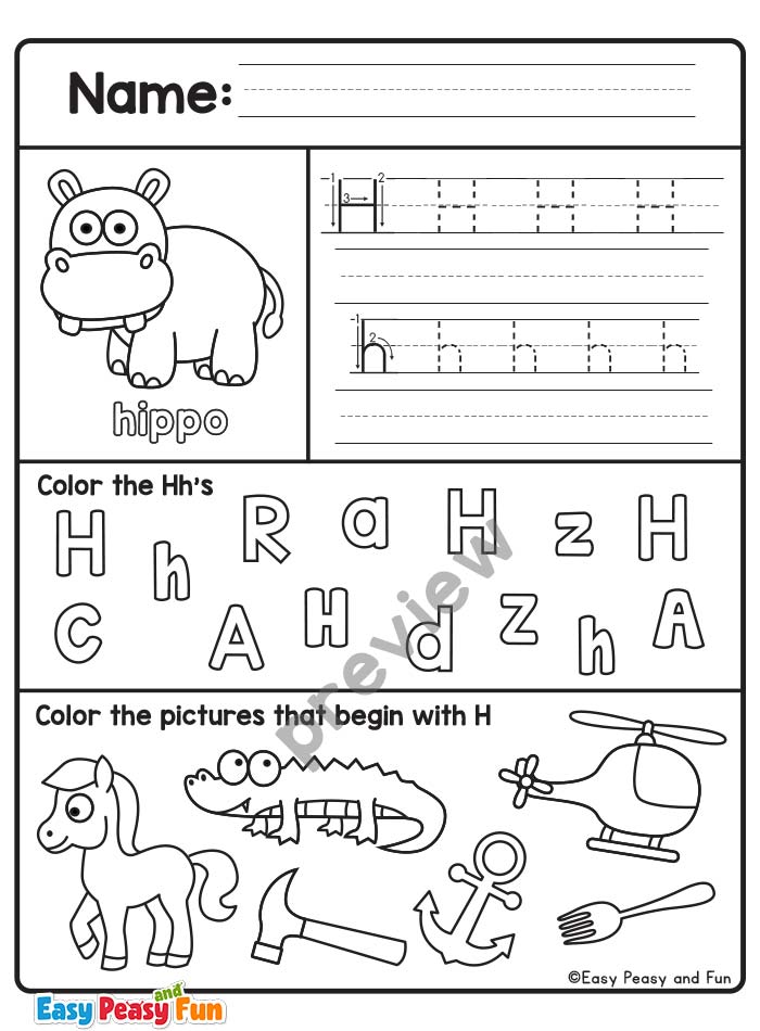 Letter h worksheets for preschool and kindergarten