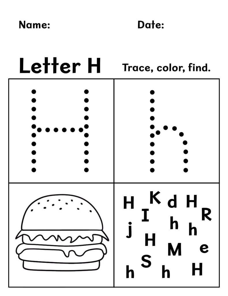 Free letter h worksheets for preschool â the hollydog blog