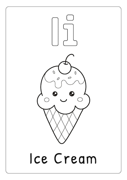 Premium vector alphabet letter i for ice cream coloring page for kids
