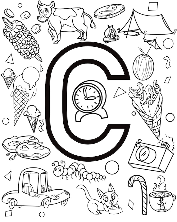 Alphabet kids coloring page with the letter c
