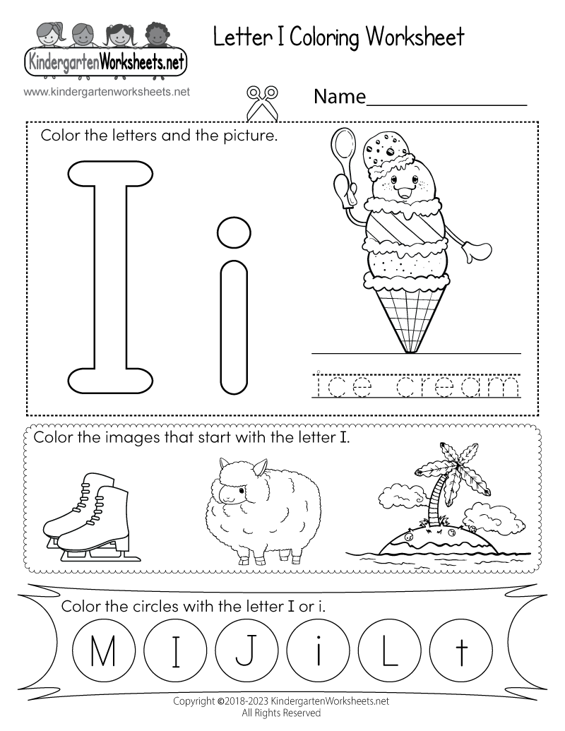 Letter i coloring worksheet