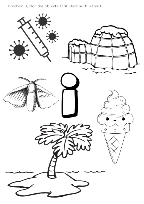 Coloring page for kids letter i template