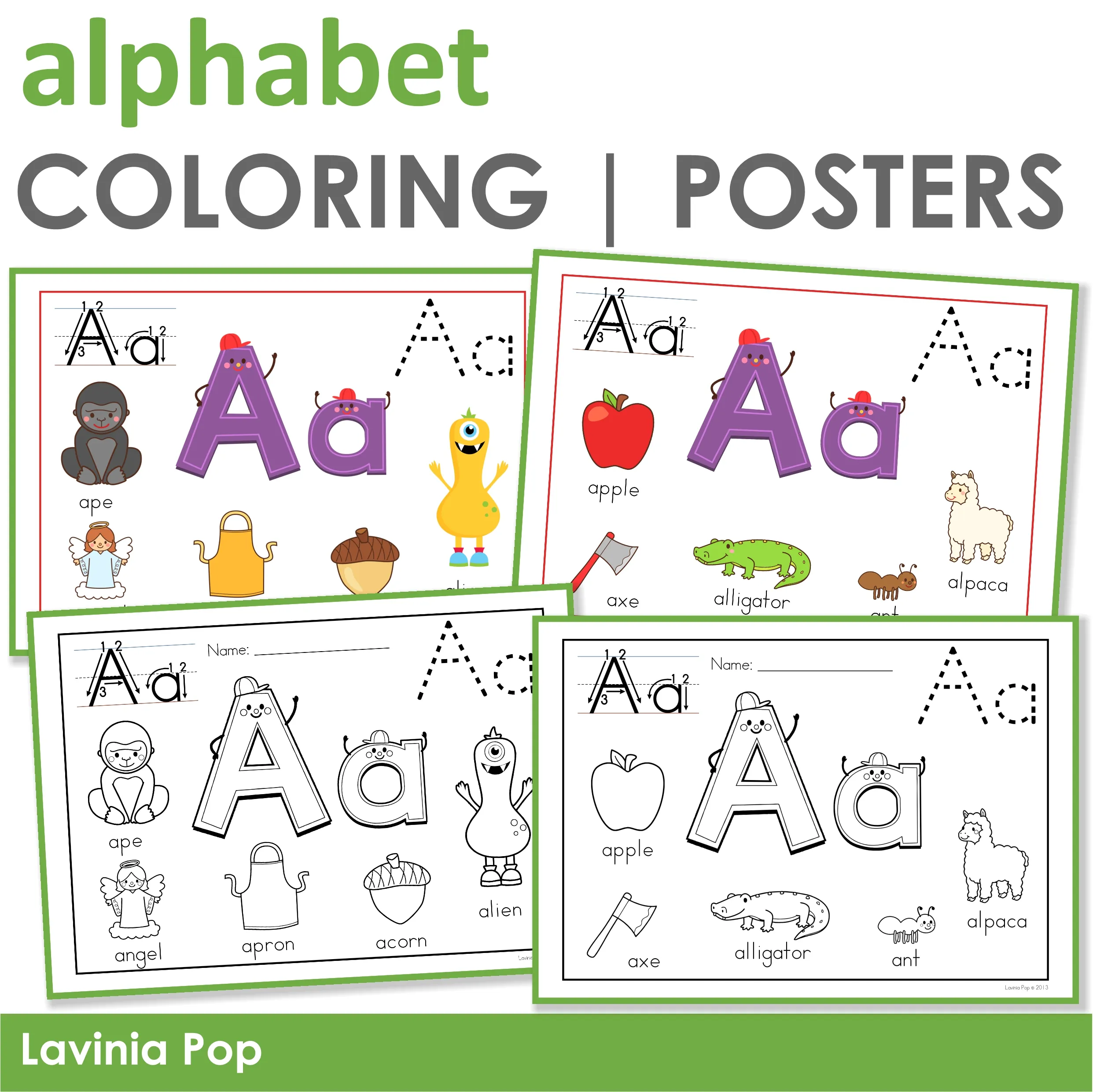 Alphabet coloring book and posters anchor charts