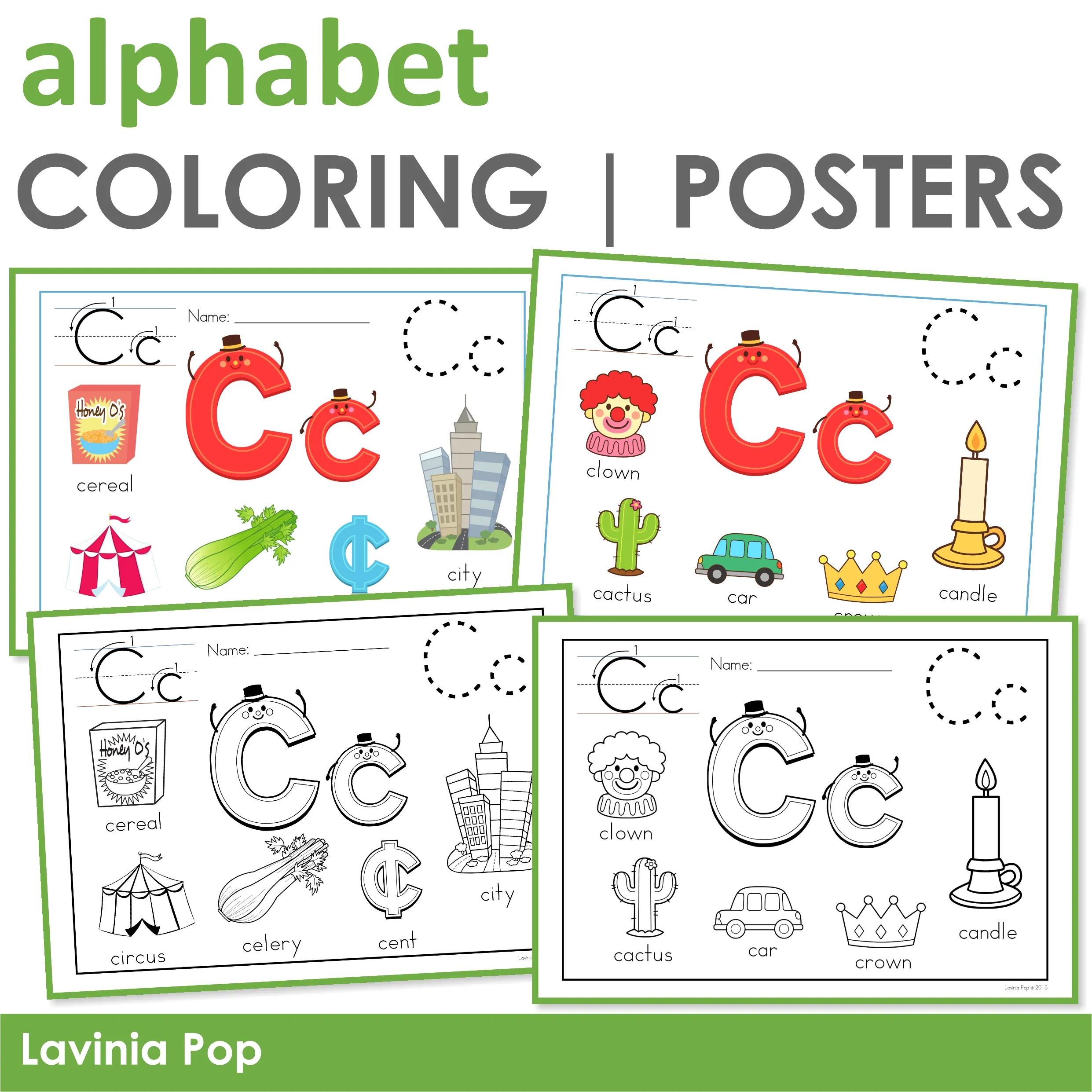 Alphabet coloring book and posters letters a