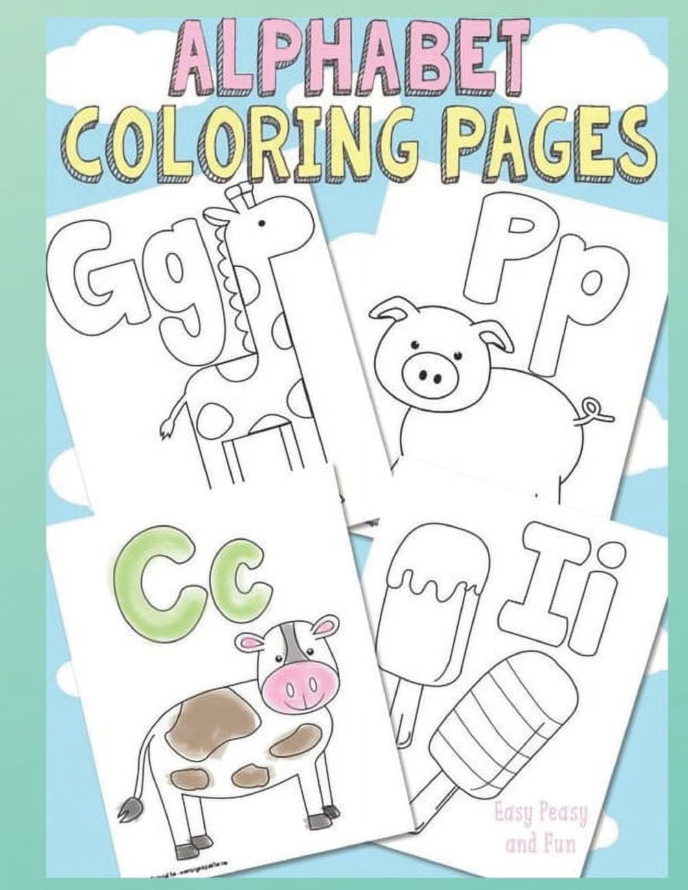 Alphabet coloring pages fun coloring book for kids ages activity book teaches abc letters words paperback