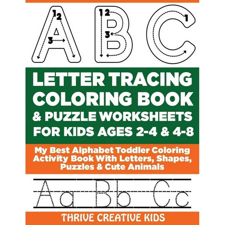 Abc letter tracing coloring book puzzle worksheets for kids ages