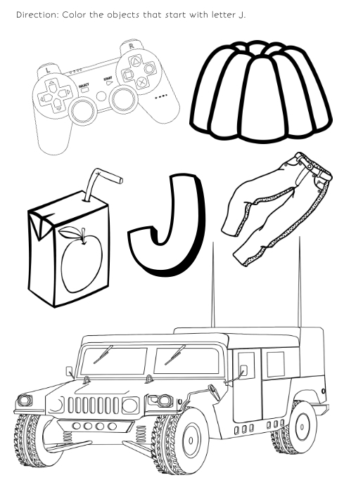 Coloring page for kids letter j template