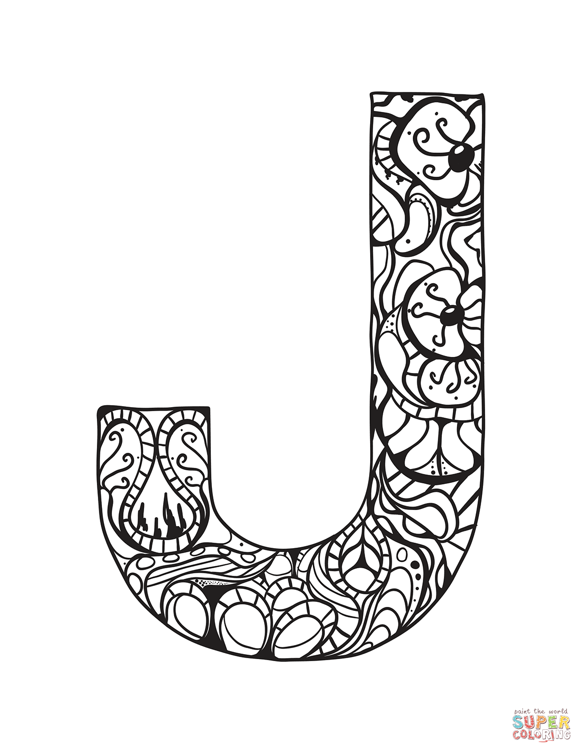 Letter j zentangle coloring page free printable coloring pages