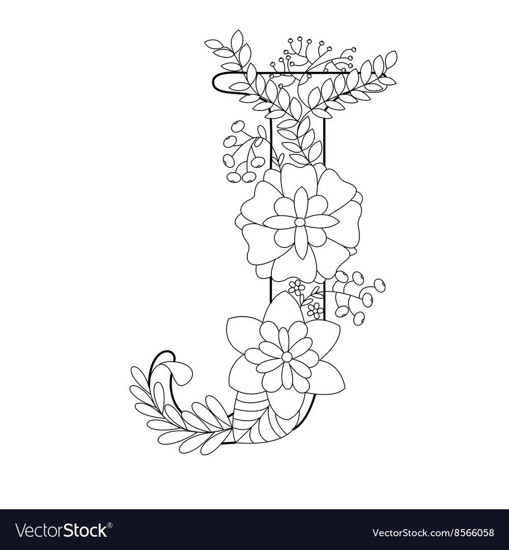 Letter j coloring book for adults royalty free vector image