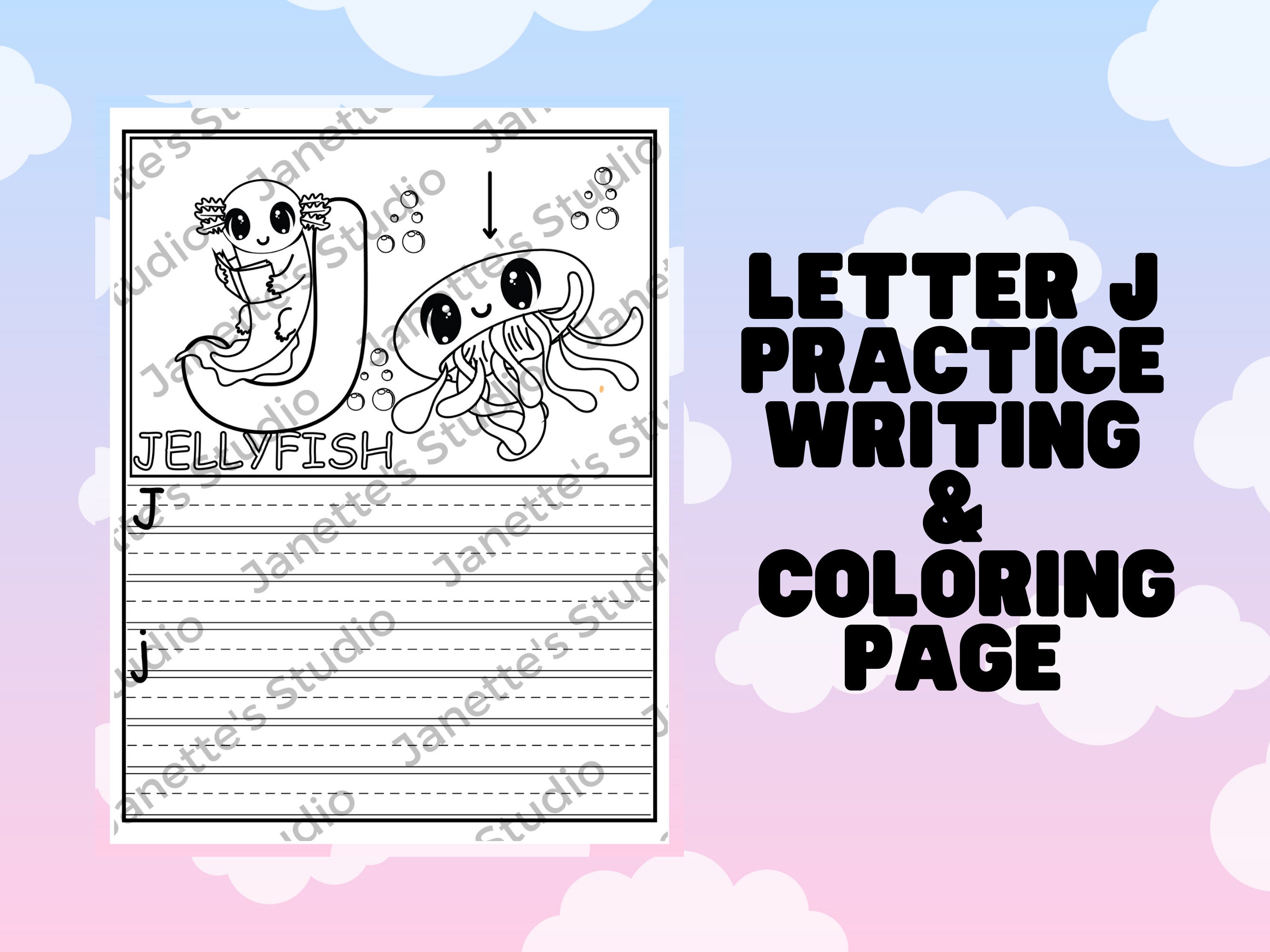 Kawaii axolotl letter j coloring page cute coloring page