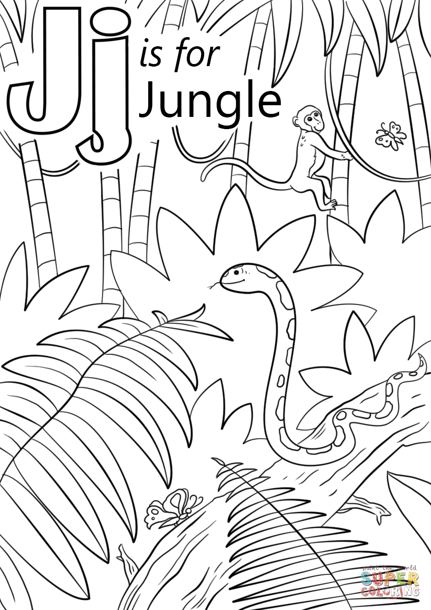 Letter j is for jungle coloring page free printable coloring pages